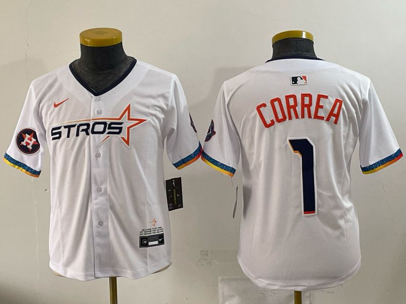 Youth 2025 Houston Astros #1 Correa White Four generations Joint Name Nike MLB Jersey style 04